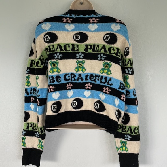 Topshop vintage Y2K magic 8 ball peace stripe knit cardigan sweater size small - Picture 8 of 10